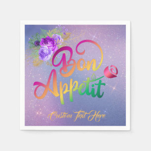 Elegant Bon Appetit Quote Floral Personalised Napkin