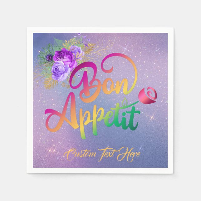 Elegant Bon Appetit Quote Floral Personalised Napkin (Front)