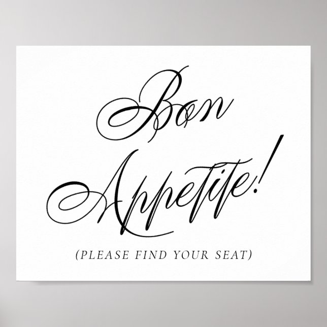 Elegant Bon Appetite Black Calligraphy | Seating Poster (Front)