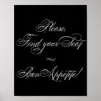 Elegant Bon Appetite White Calligraphy | Find Seat