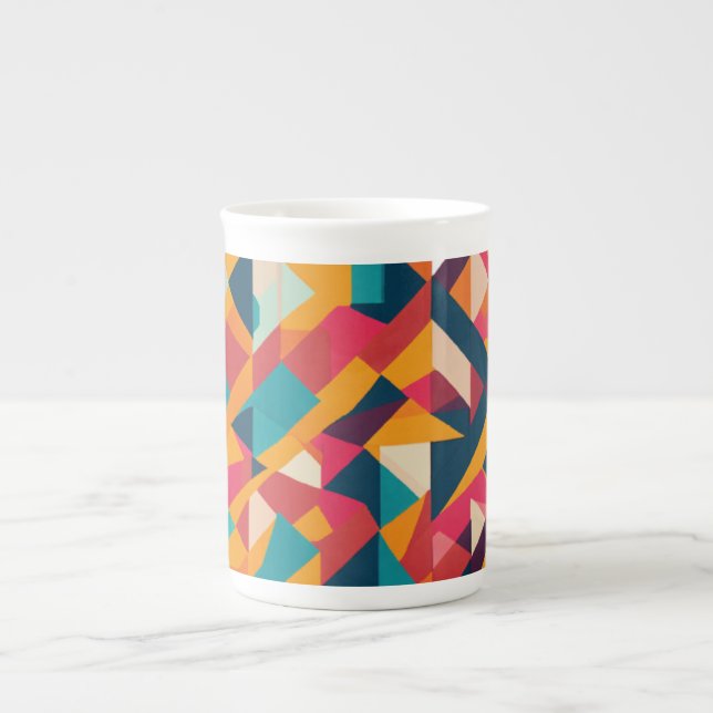 Elegant Bone China Mug with Minimalist Geometric  (Front)
