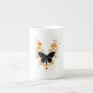 Elegant Bone China Mugs with Butterfly Designs