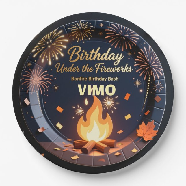 Elegant Bonfire Night Birthday Party Paper Plates  (Front)