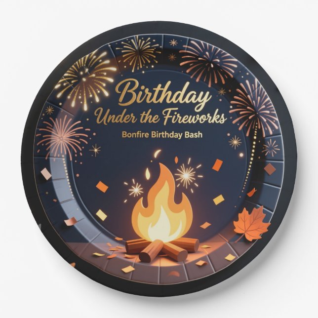Elegant Bonfire Night Birthday Party Paper Plates (Front)