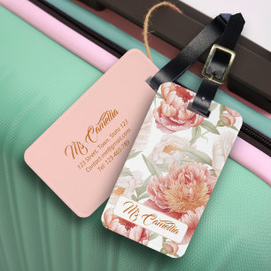 Elegant Bontanical of Big Camellia Pink Pastel Luggage Tag