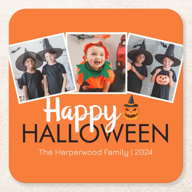 Elegant Boo pumpkin jack-o-lantern Halloween Square Paper Coaster (Front)