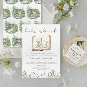 Elegant Books & Brunch Wildflower Bridal Shower Invitation