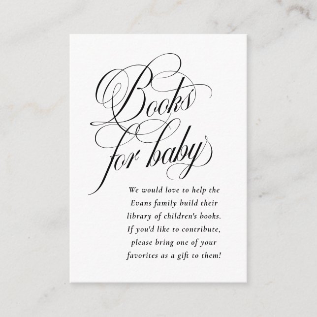 Elegant books for baby black and white baby shower enclosure card (Front)