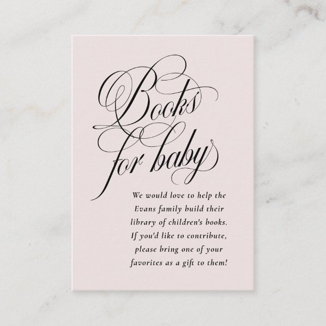 Elegant books for baby blush pink baby shower enclosure card (Front)
