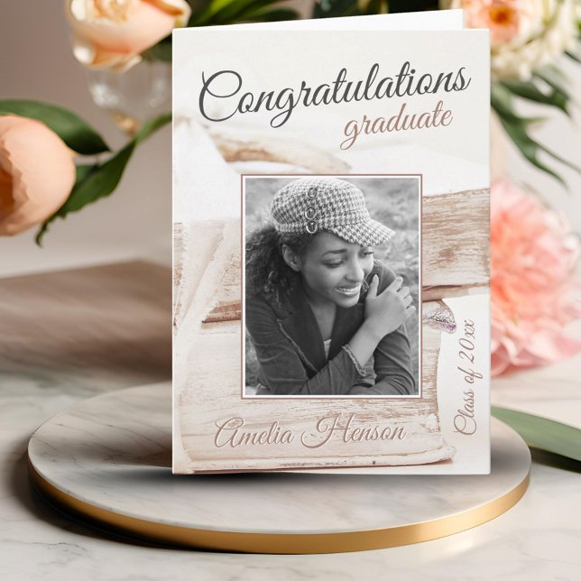 Elegant Books Graduate Photo Graduation Card (Creator Uploaded)