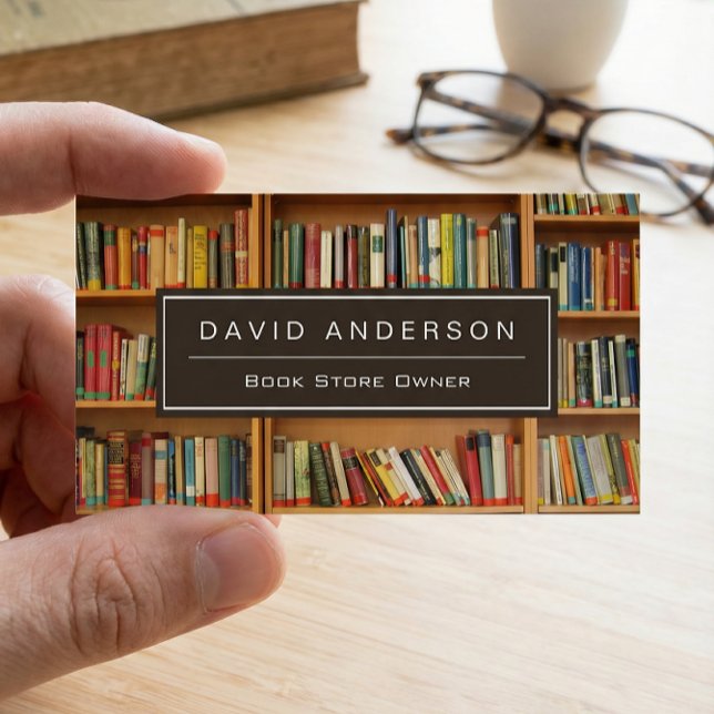 Elegant Bookstore Book Store Owner Bookshelf Business Card (Creator Uploaded)