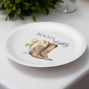 Elegant Boots and Bubbly Bridal Shower Paper Plate