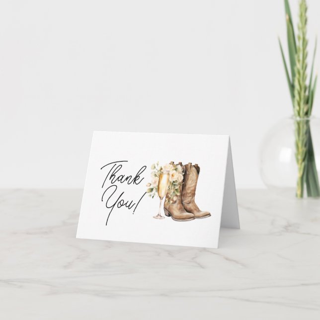 Elegant Boots and Bubbly Bridal Shower  Thank You Card (Front)