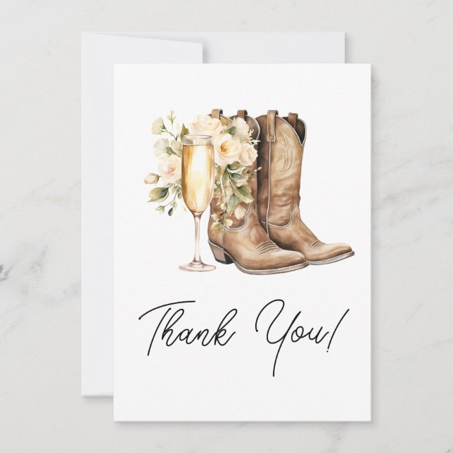Elegant Boots and Bubbly Bridal Shower  Thank You Card (Front)