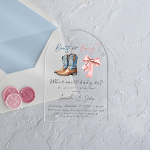 Elegant Boots or Bows Blue Pink Gender Reveal Acrylic Invitations
