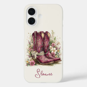 Elegant Boots with Flowers Monogrammed iPhone 16 Case