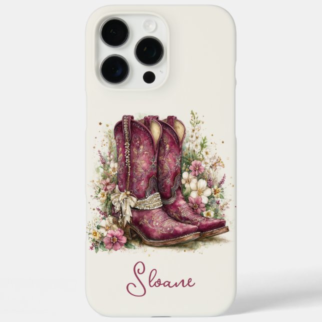 Elegant Boots with Flowers Monogrammed Case-Mate iPhone Case (Back)