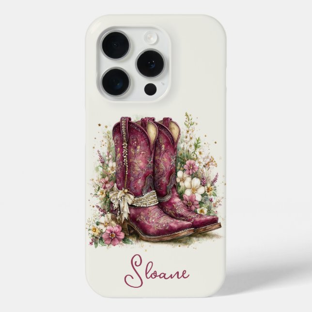 Elegant Boots with Flowers Monogrammed Case-Mate iPhone Case (Back)
