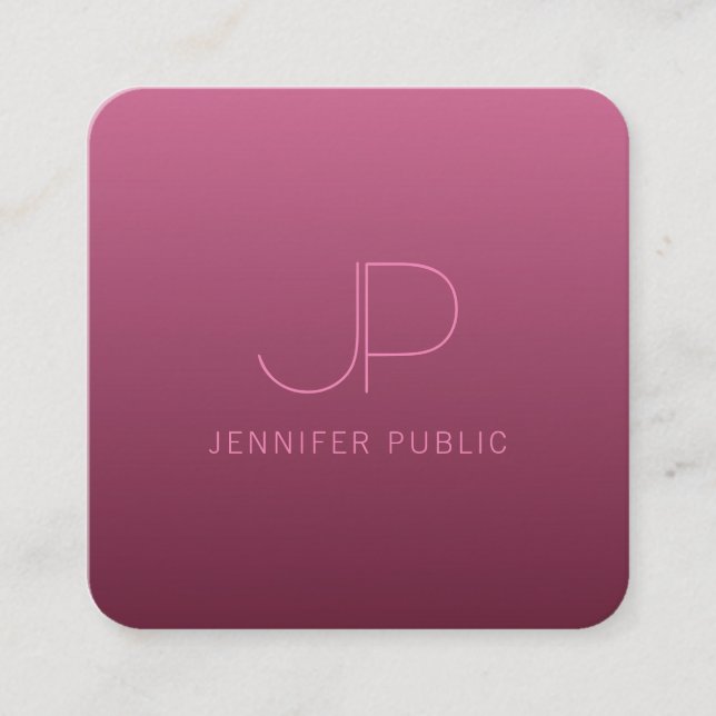 Elegant Bordeaux Colour Template Modern Monogram Square Business Card (Front)