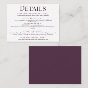 Elegant Bordeaux Colour Wedding Details Enclosure Card