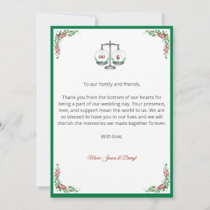 Elegant Bordeaux Emerald Floral Wedding Thank You Invitation