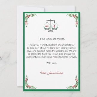 Elegant Bordeaux Emerald Floral Wedding Thank You Invitation
