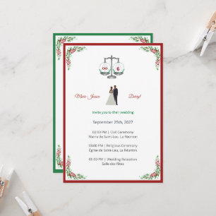 Elegant Bordeaux Emerald Scale Wedding Invitation