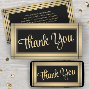 Elegant Border Black & Gold Script Thank You Card