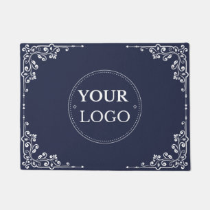 Elegant Border Business Logo Modern Blue Promo Doormat