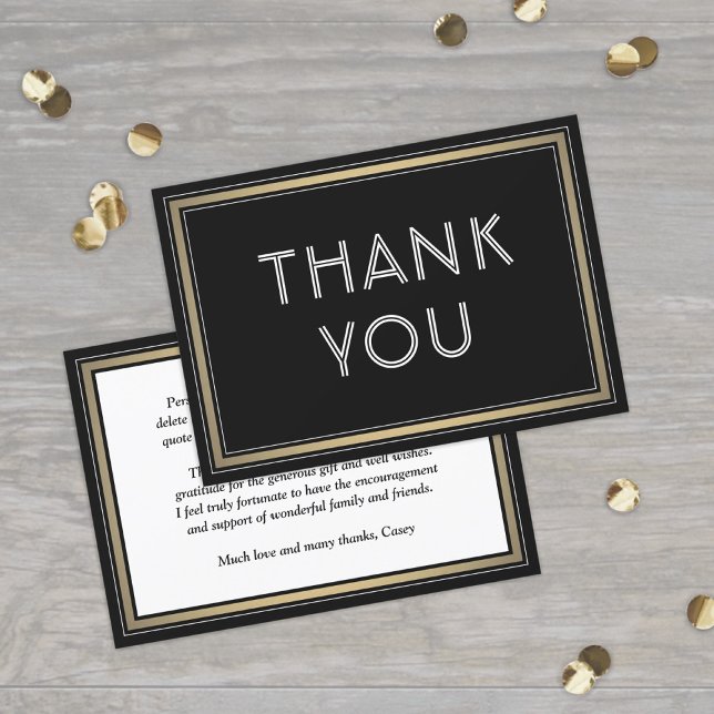 Elegant Border & Classic Typography Black & Gold Thank You Card (Creator Uploaded)