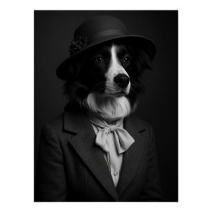 Elegant Border Collie in Cloche Hat & Bow Poster
