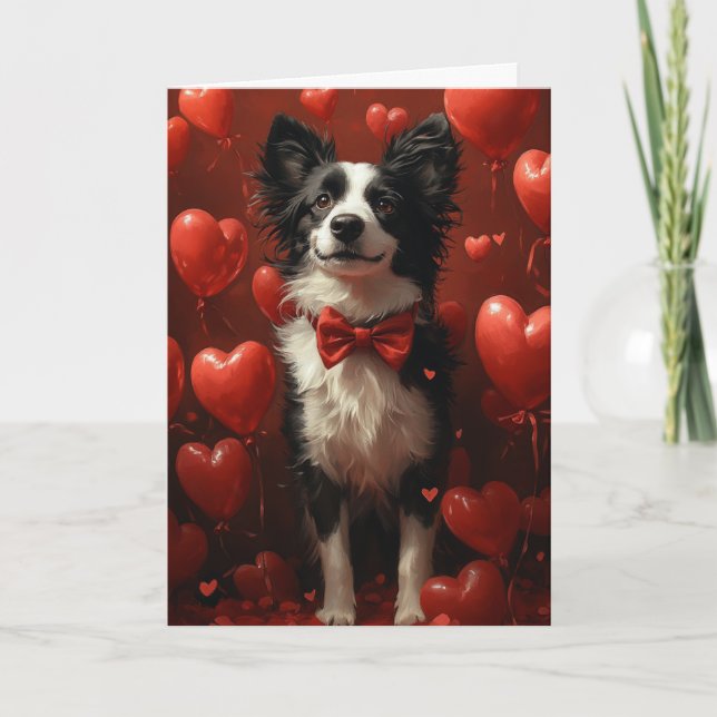 Elegant Border Collie Valentine’s Day Hearts Card (Front)
