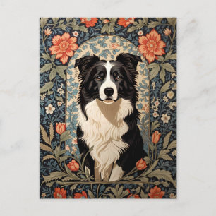 Elegant Border Collie William Morris Inspired Postcard