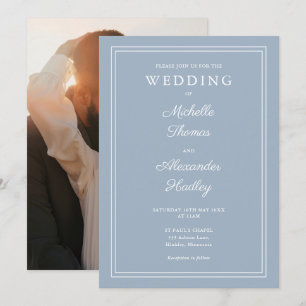 Elegant Border Dusty Blue Photo Wedding Invitation