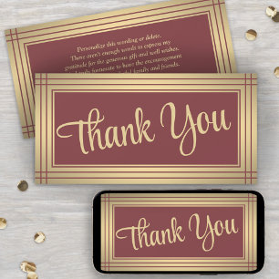 Elegant Border Gold Script Burgundy Thank You Card