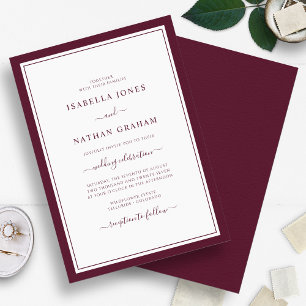 Elegant Border Minimalist Burgundy Script Wedding Invitation