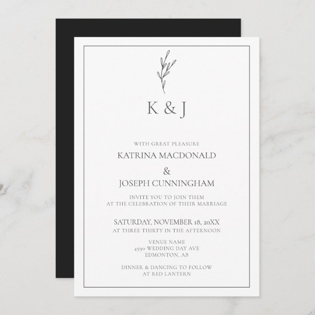Elegant Border Monogram Casual Wording Minimalist Invitation (Front/Back)