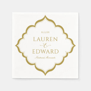 Elegant Border Wedding Cocktail Napkins (Gold)