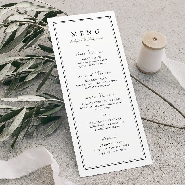 Elegant borders black & white minimalist wedding menu (Elegant borders black & white minimalist wedding menu)