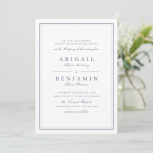 Elegant borders dusty blue minimalist wedding invitation