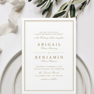 Elegant borders gold classy minimalist wedding invitation