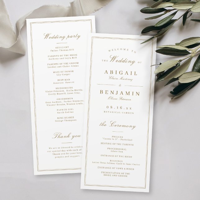 Elegant borders gold classy minimalist wedding program (Elegant borders gold classy minimalist wedding program)