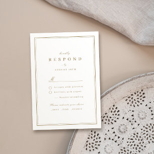 Elegant borders gold classy minimalist wedding RSVP card