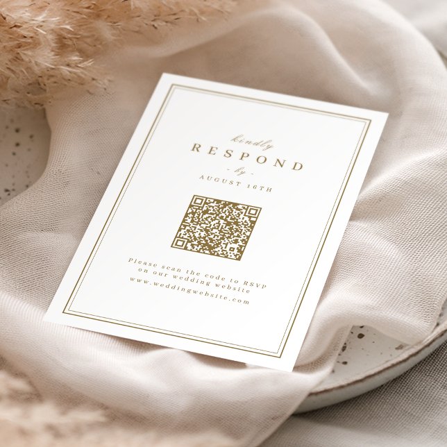 Elegant borders gold classy QR code wedding RSVP Card (Elegant borders gold classy QR code wedding RSVP Card)