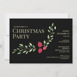Elegant Boss Christmas Party Black Holly Red Invitation