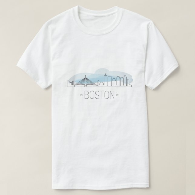 Elegant Boston City Line Art, Modern Urban Skyline T-Shirt (Design Front)