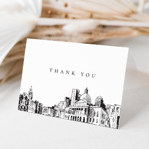 Elegant Boston City Sketch Thank You Card