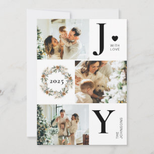 Elegant Botanica Photo Collage Joy Christmas Holiday Card