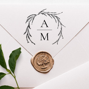 Elegant Botanica Wreath Wedding Initials Rubber Stamp