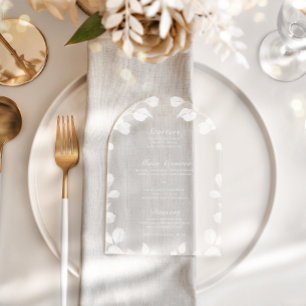 Elegant Botanical Acrylic Wedding Reception Menu Invitations